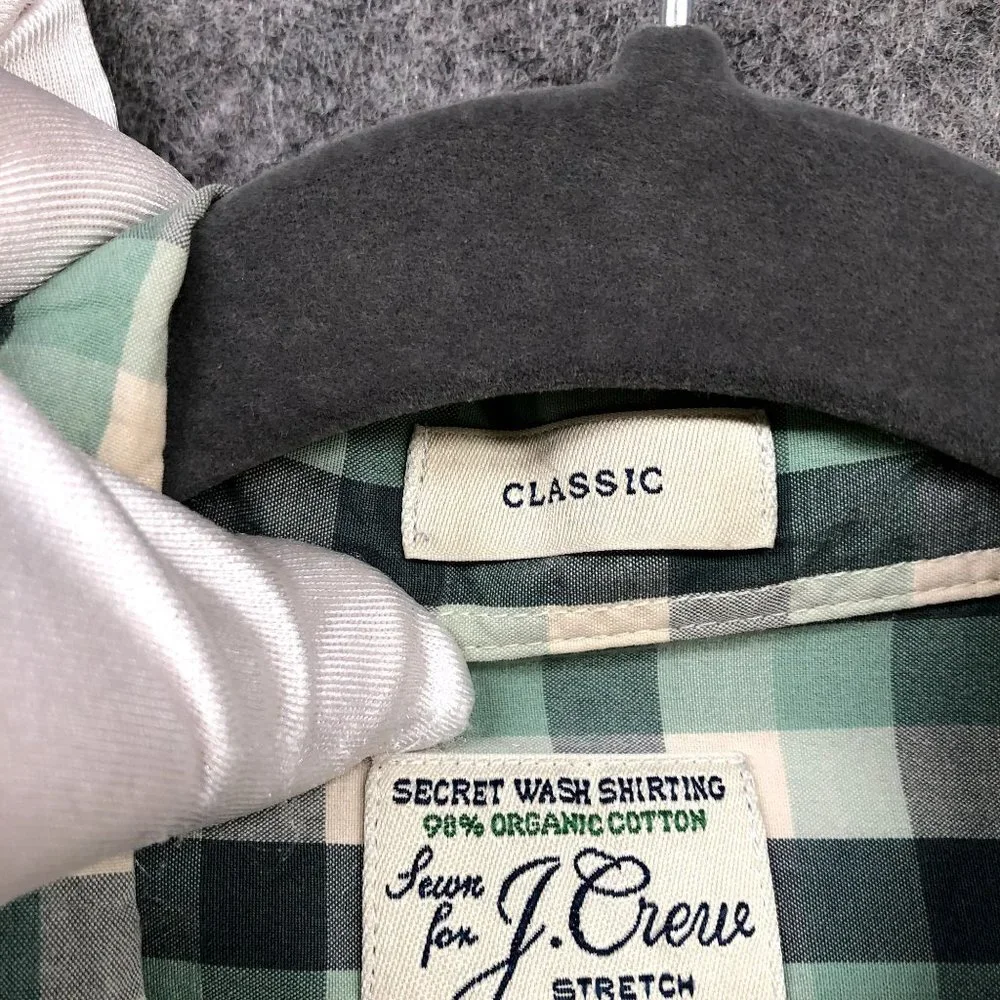 J. Crew Long Sleeve Button Down Shirt Mens‎ L Green Plaid Secret Wash Classic